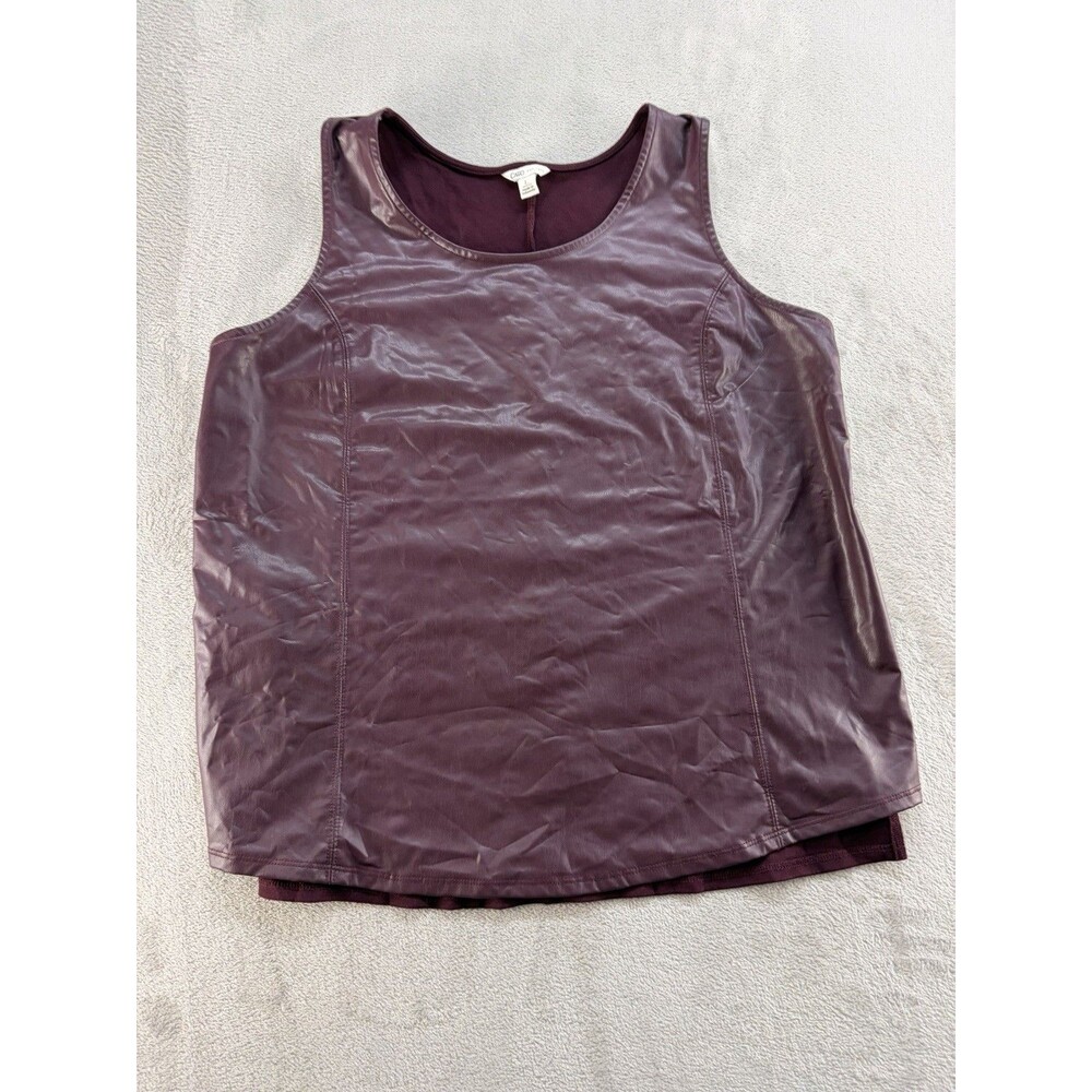 Cato Maroon Faux Leather Front Tunic Blouse Sz Large Metal Biker Burgundy